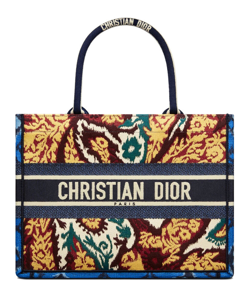 Christian Dior Book Tote Velvet Mizza Embroidery Canvas Blue